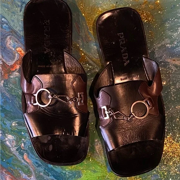 Prada | Shoes | Vintage Prada Black And Brown Leather Slides  display picture 3